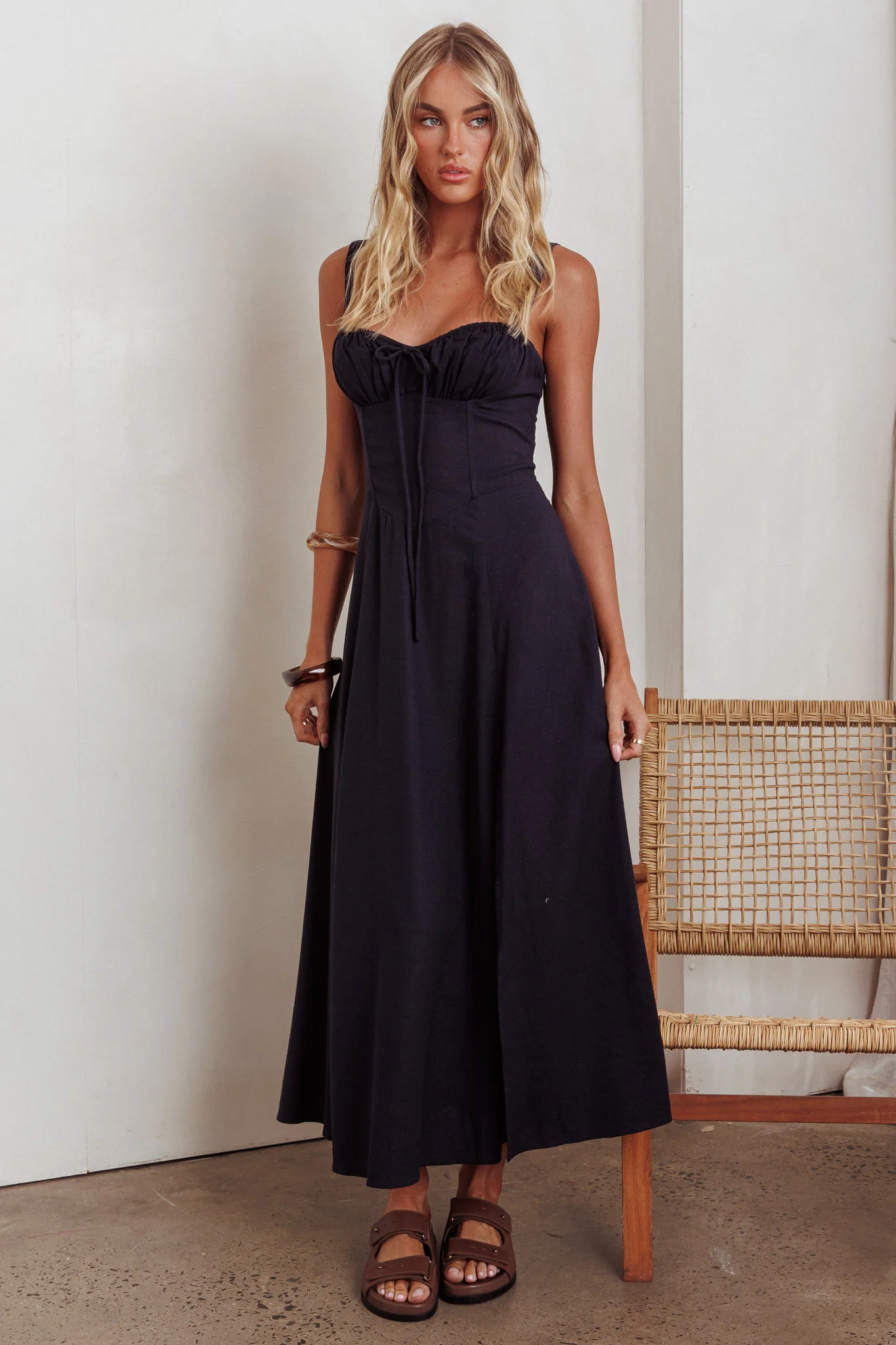 Zaira Tied Bust Lace-Up Maxi Dress Navy - Image 5