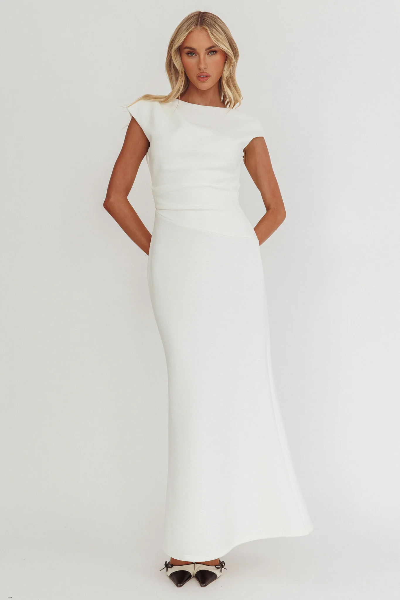 Zarae Cap Sleeve Surplice Back Maxi Dress White - Image 3