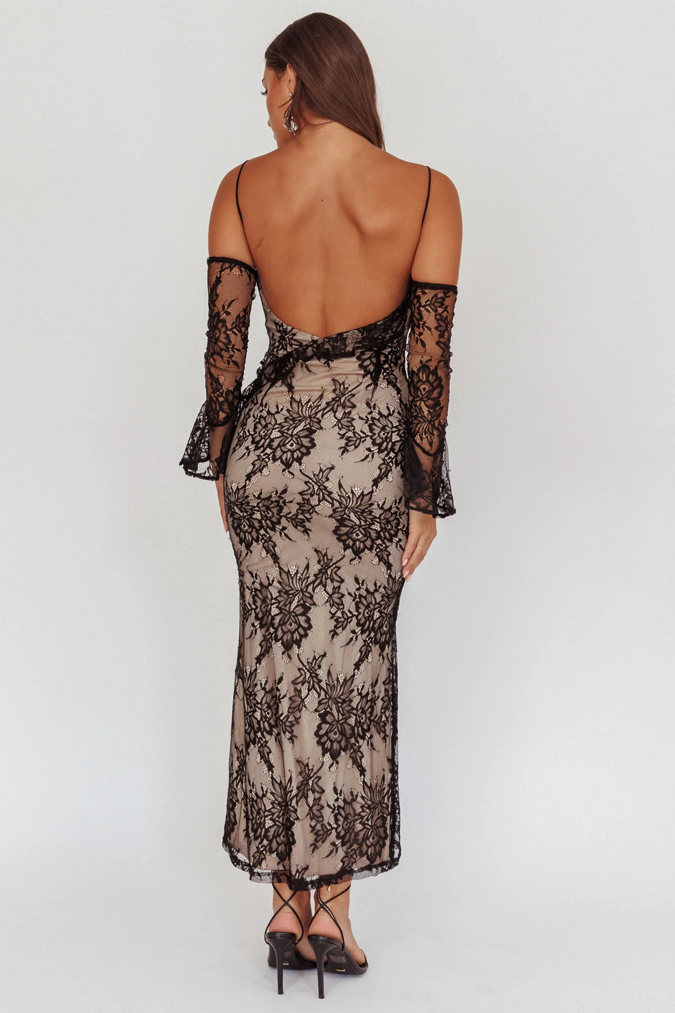 Zarah Off-Shoulder Sleeve Lace Maxi Dress Black - Image 2